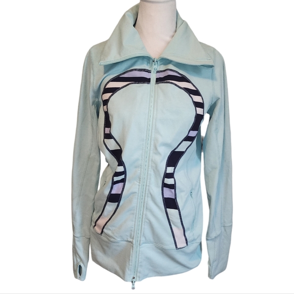 Lululemon In Stride Jacket Heathered Aquamarine / Discover Stripe  Deep Indigo - Picture 5 of 13